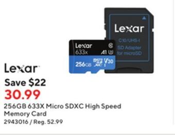 Staples Lexar 256gb 633x cl10 micro sdxc offer