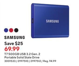 Staples Samsung t7 500gb usb 3.2 gen. 2 portable solid state drive offer