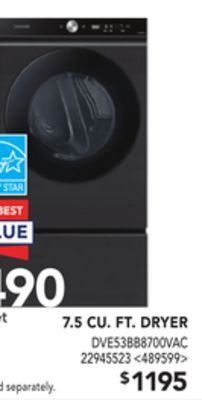 Lowe's Samsung 7.5 cu. ft. dryer offer