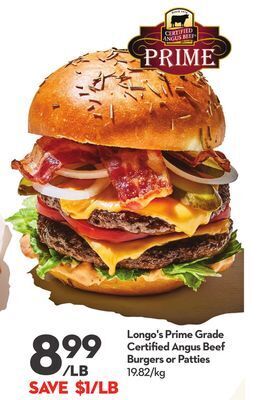 Longo's Longo's prime grade certified angus beef burgers or patties offer