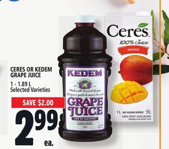 Metro Ceres or kedem grape juice offer