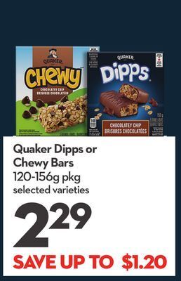 Longo's Quaker dipps or chewy bars offer