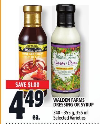 Metro Walden farms dressing or syrup offer