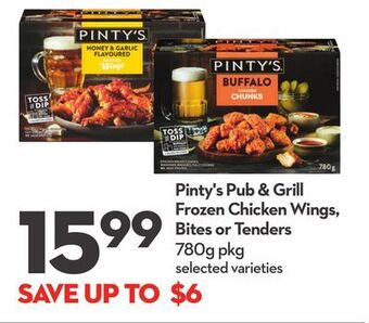 Longo's Pinty's pub & grill frozen chicken wings, bites or tenders offer