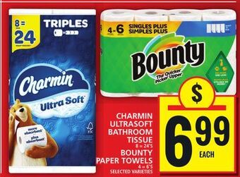 Food Basics Charmin ultrasoft bathroom tissue or bounty paper towels offer