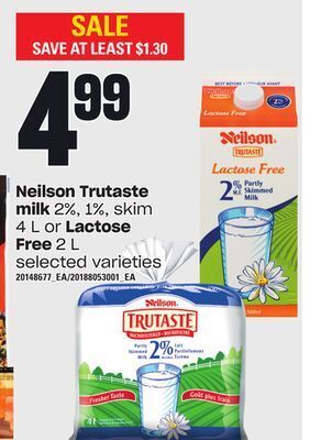 Independent Grocer Neilson trutaste milk 2%, 1%, skim 4 l or lactose free, 2 l offer