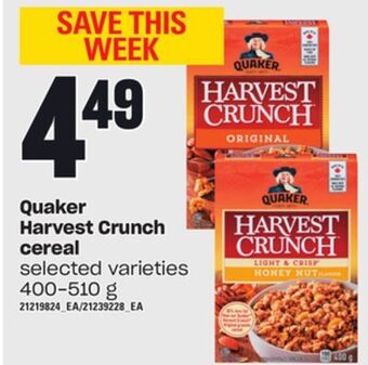 Independent Grocer Quaker harvest crunch cereal, 400-510 g offer