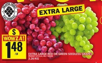 Food Basics Extra large red or green seedless grapes offer
