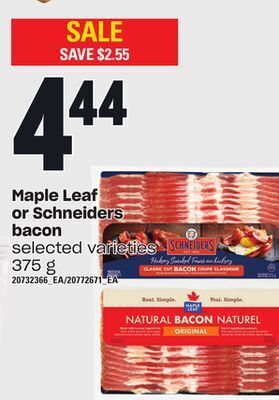 Loblaws Maple leaf or schneiders bacon, 375 g offer