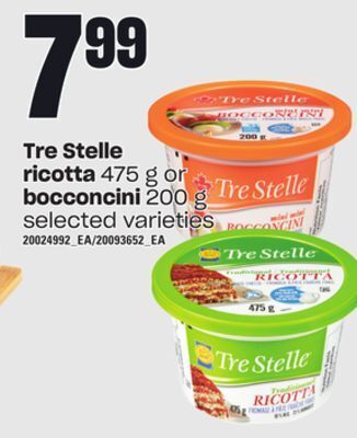 Independent Grocer Tre stelle ricotta, 475 g or bocconcini, 200 g offer