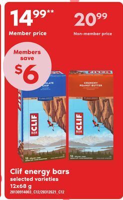 Loblaws Clif energy bars, 12x68 g offer