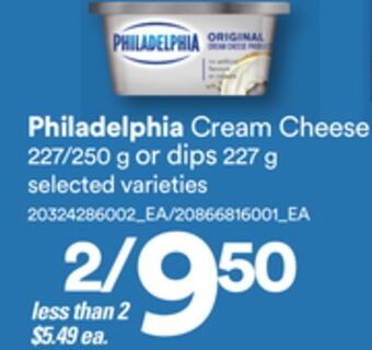 Loblaws Philadelphia cream cheese 227/250 g or dips 227 g offer