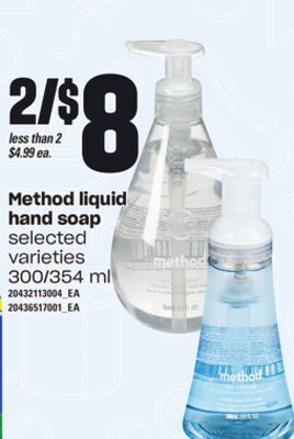Loblaws Method liquid hand soap, 300/354 ml offer