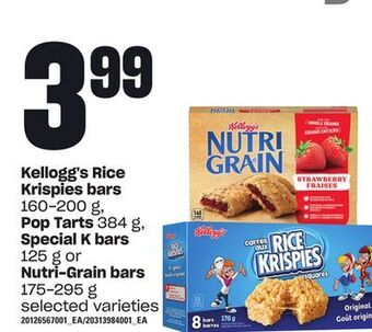 Loblaws Kellogg's rice krispies bars, 160-200 g, pop tarts, 384 g, special k bars, 125 g or nutri-grain bars, 175-295 g offer