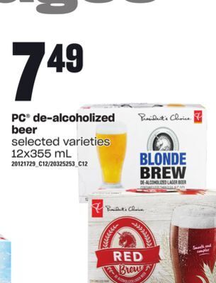 Loblaws Pc® de-alcoholized beer, 12x355 ml offer