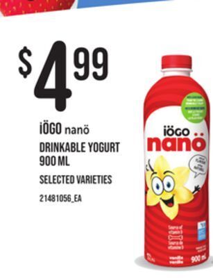 Loblaws Iögo nanö drinkable yogurt, 900 ml offer
