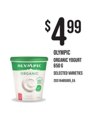 Loblaws Olympic organic yogurt, 650 g offer