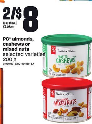 Loblaws Pc® almonds, cashews or mixed nuts, 200 g offer