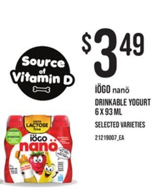 Loblaws Iögo nanö drinkable yogurt, 6 x 93 ml offer