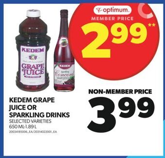 Real Canadian Superstore Kedem grape juice or sparkling drinks, 650 ml-1.89 l offer
