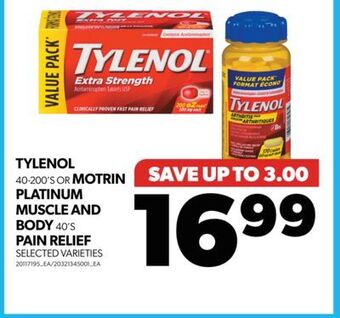 Real Canadian Superstore Tylenol, 40-200's or motrin platinum muscle and body, 40's pain relief offer