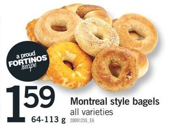 Fortinos Montreal style bagels, 64-113 g offer