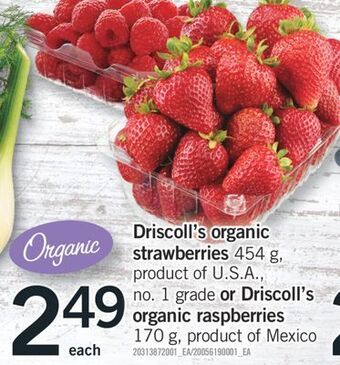 Fortinos Driscoll's organic strawberries 454 g or driscoll's organic raspberries 170 g offer