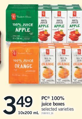 Fortinos Pc® 100% juice boxes, 10x200 ml offer