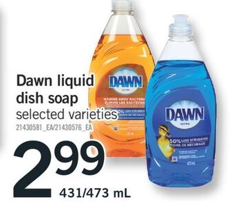 Fortinos Dawn liquid dish soap, 431/473 ml offer