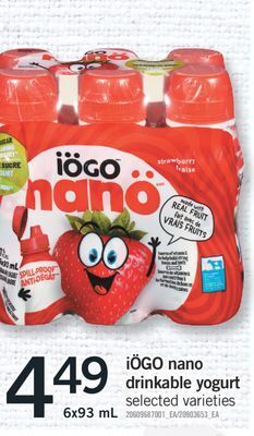 Fortinos Iögo nano drinkable yogurt, 6x93 ml offer
