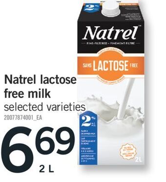 Fortinos Natrel lactose free milk, 2 l offer