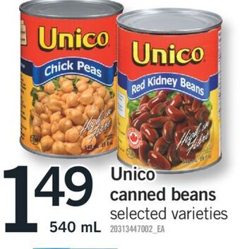 Fortinos Unico canned beans, 540 ml offer