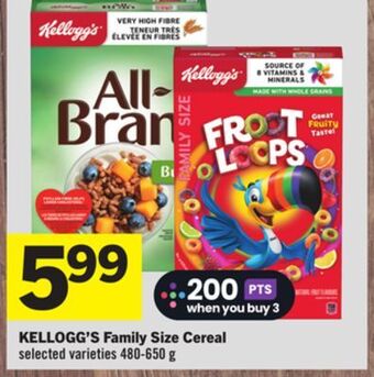 Foodland Kellogg's family size cereal selected varieties 480-650 g offer