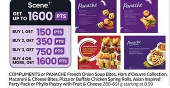Sobeys Compliments or panache french onion soup bites, hors d'oeuvre collection, macaroni & cheese bites, pizza or buffalo chicken s offer