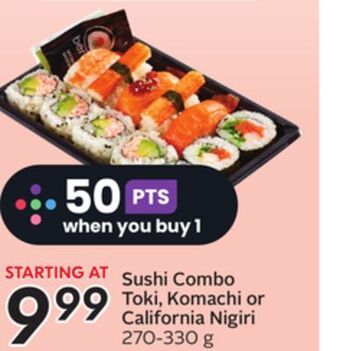 Sobeys Sushi combo toki, komachi or california nigiri offer