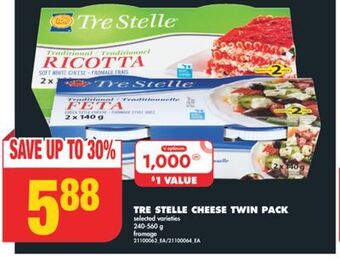 No Frills Tre stelle cheese twin pack, 240-560 g offer