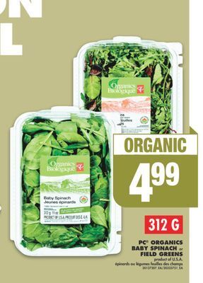 No Frills Pc® organics baby spinach or field greens, 312 g offer