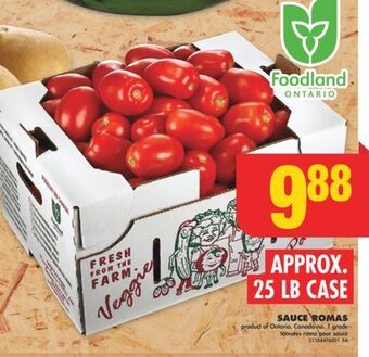 No Frills Sauce romas, approx. 25 lb case offer