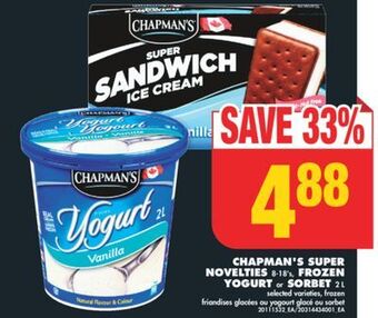 No Frills Chapman's super novelties, 8-18's, frozen yogurt or sorbet, 2 l offer