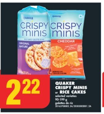 No Frills Quaker crispy minis or rice cakes, 90-199 g offer