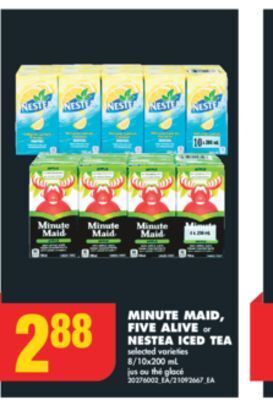No Frills Minute maid, five alive or nestea iced tea, 8/10x200 ml offer