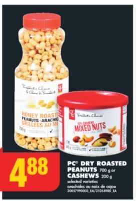 No Frills Pc® dry roasted peanuts, 700 g or cashews, 200 g offer