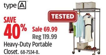 Canadian Tire Type-a heavy-duty portable closet offer