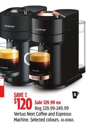 Canadian Tire Nespresso vertuo next coffee and espresso machine offer