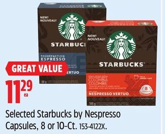 Canadian Tire Selected starbucks by nespresso capsules, 8 or 10-ct offer