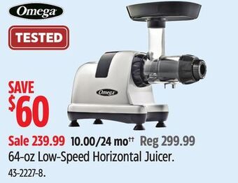 Canadian Tire Omega 64-oz low-speed horizontal juicer offer