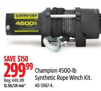 Canadian Tire Champion 4500-lb synthetic rope winch kit offer