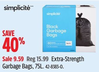 Canadian Tire Simplicité extra-strength garbage bags, 75l offer