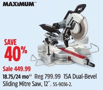 Canadian Tire Maximum 15a dual-bevel sliding mitre saw, 12˝ offer