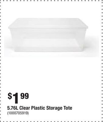 Home Depot 5.76l clear plastic storage tote offer